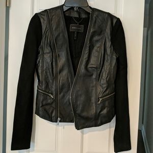 BCBG Black Leather Bomber Jacket